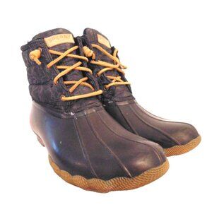 Sperry Saltwater Quilted Waterproof Duck Boots Womens 10 Black Lace Up Side Zip